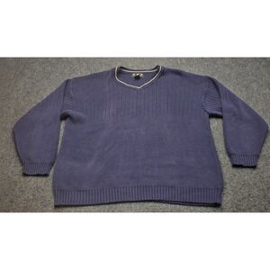 J. Riggings V-Neck Sweater Mens XXL Navy Blue Ribbed Knit Cotton 11524
